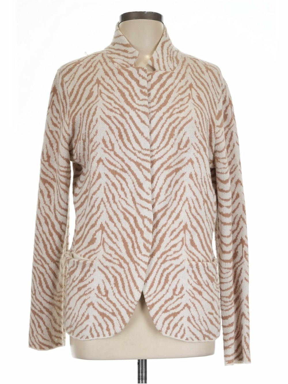 Maeve by Anthropologie Sasha Tiger Zebra Print Sweater Blazer Cardigan Tan Large